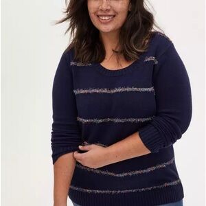 Torrid Tinsel Stripe Holiday Sweater - Navy